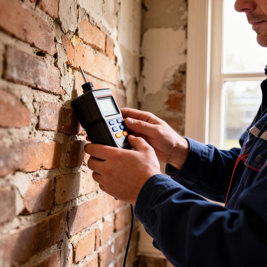 Inspecteur meet vocht in een muur